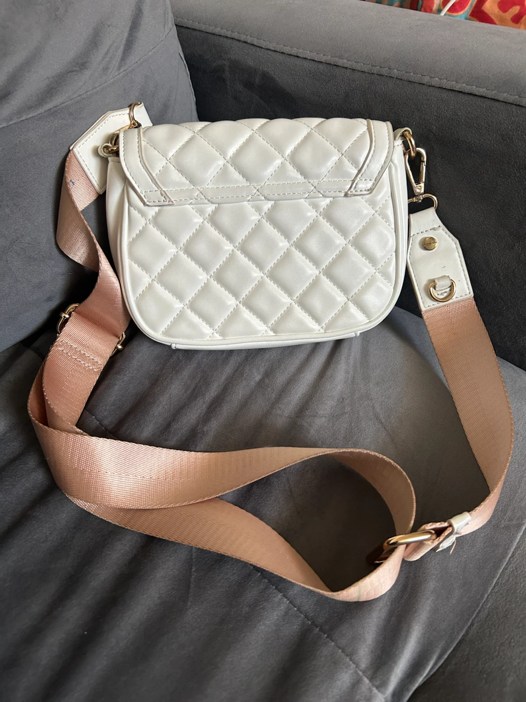 White Quilted Crossbody Bag with Rose Gold Strap - photo 2