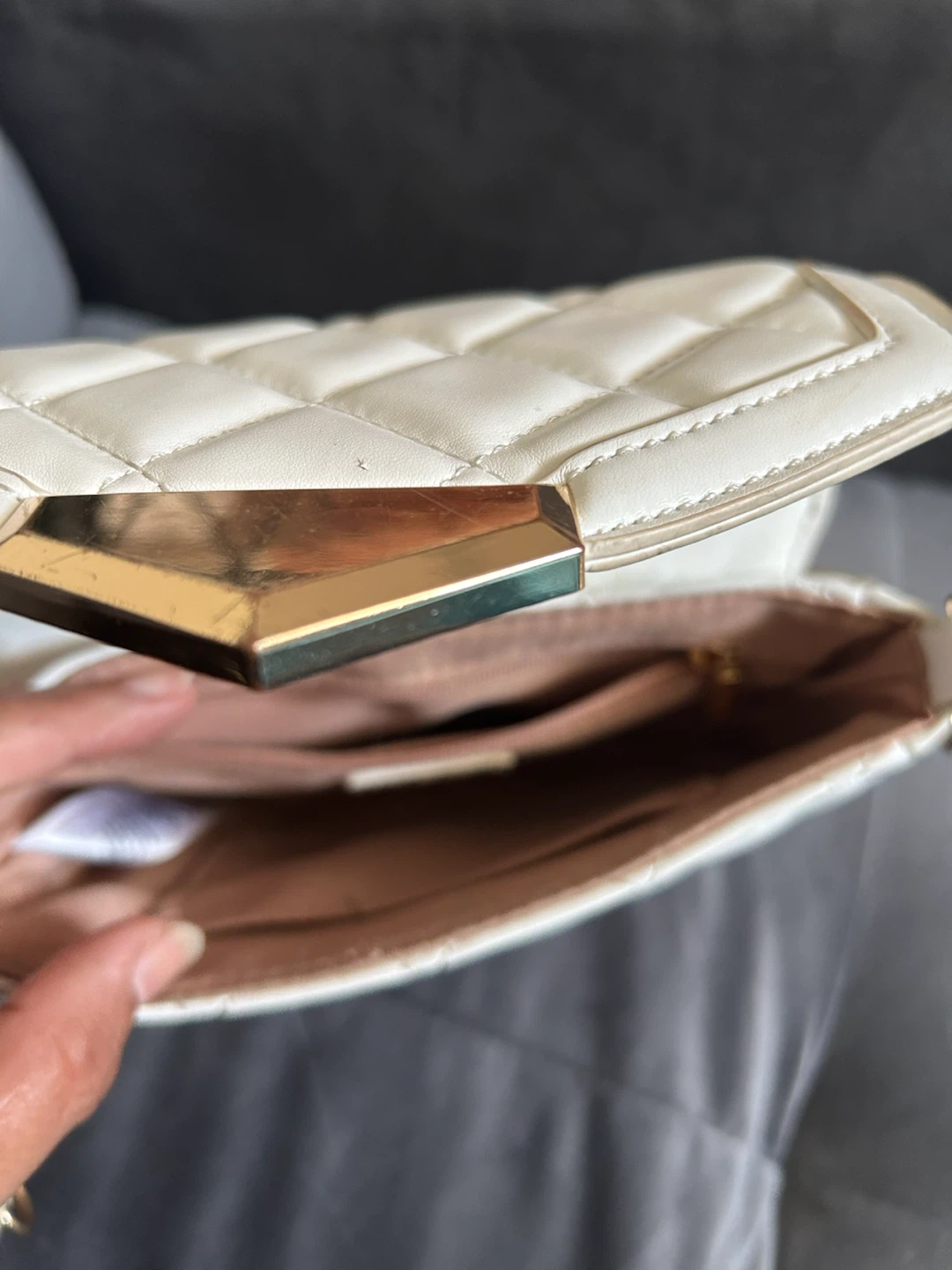 White Quilted Crossbody Bag with Rose Gold Strap - photo 3