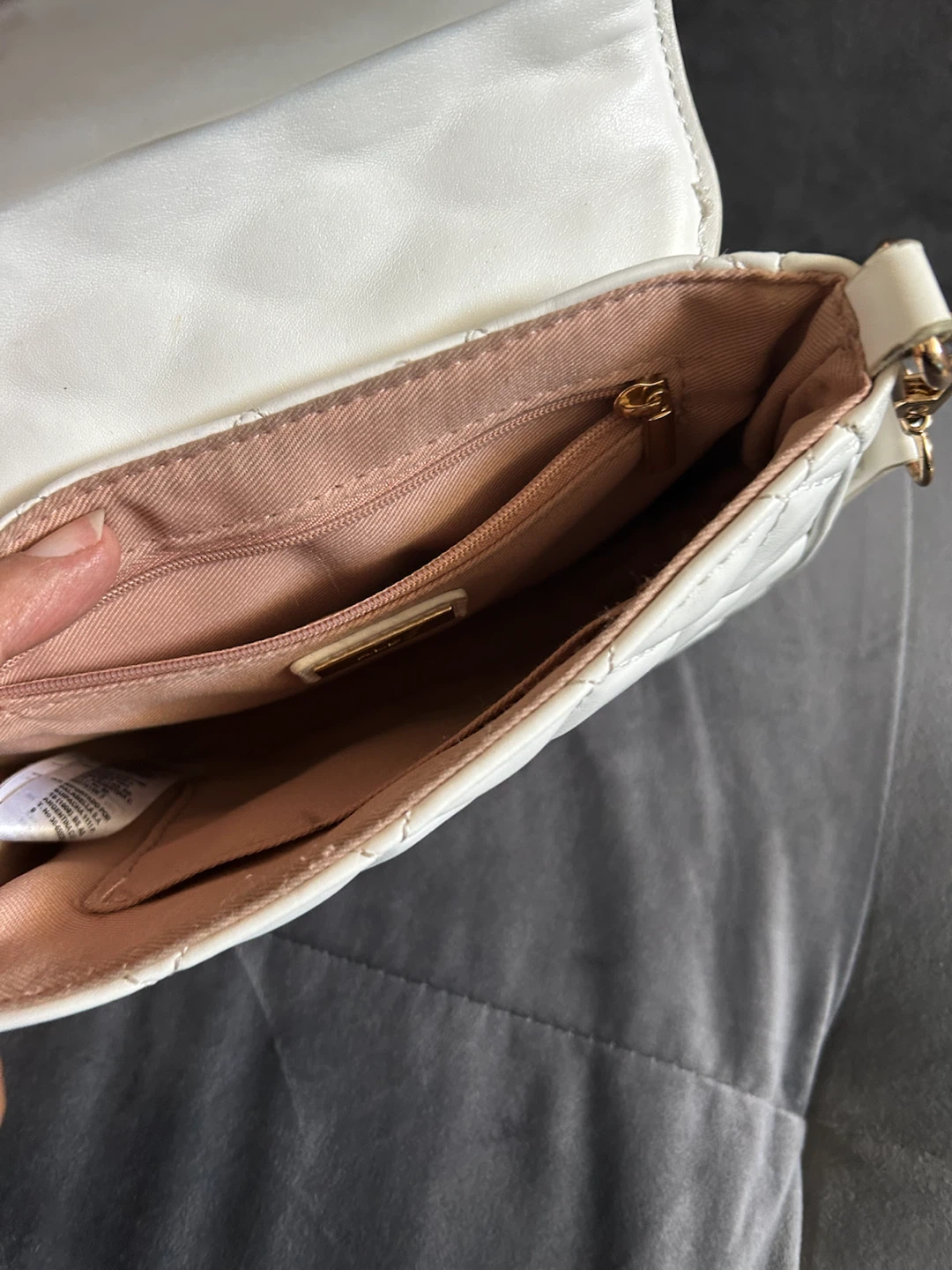 White Quilted Crossbody Bag with Rose Gold Strap - photo 4