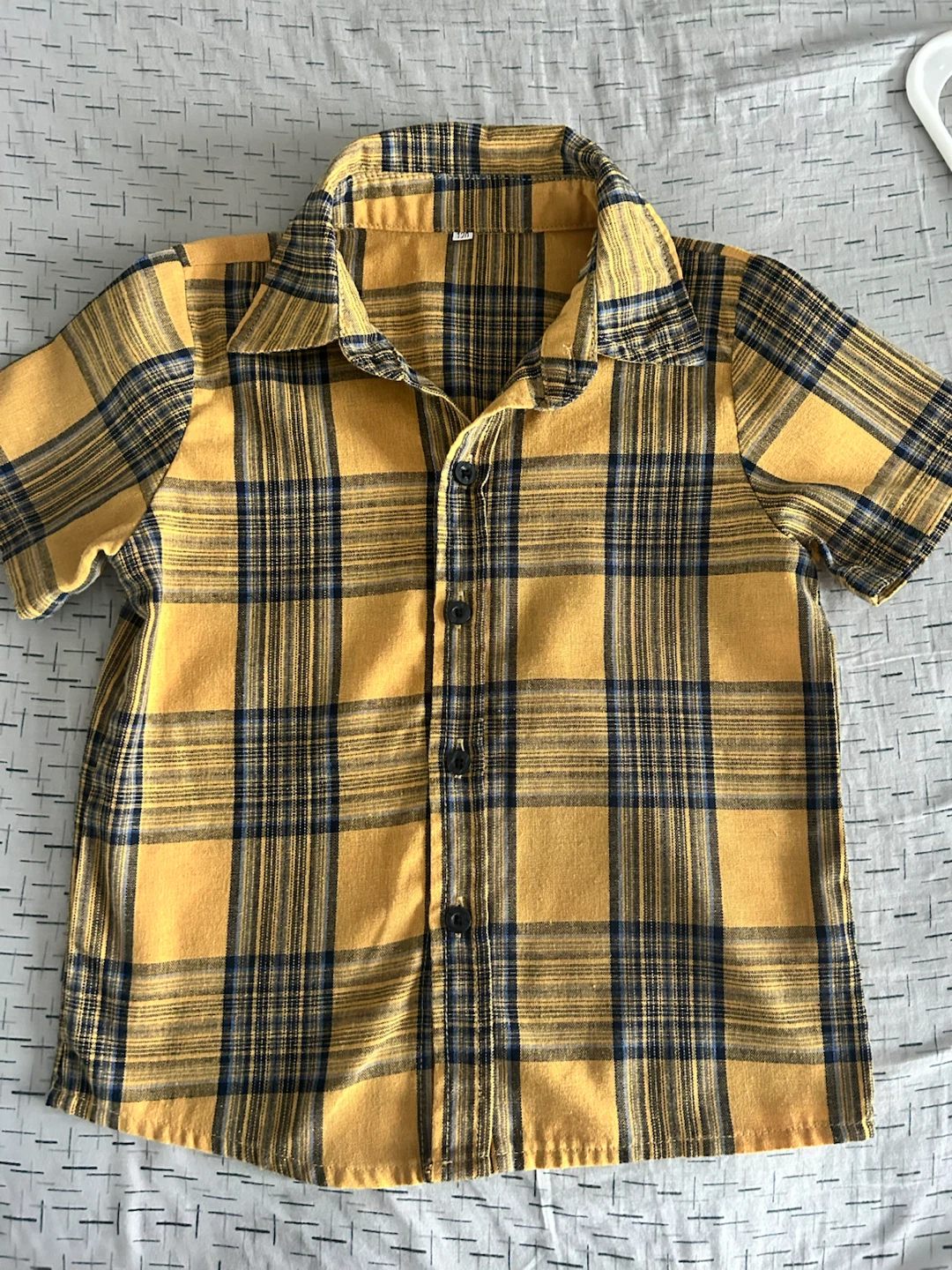 Yellow and Blue Plaid Short Sleeve Button-Up Shirt