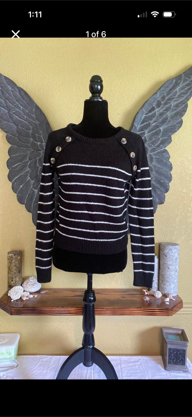 Ardene Striped Knit Sweater with Shoulder Buttons