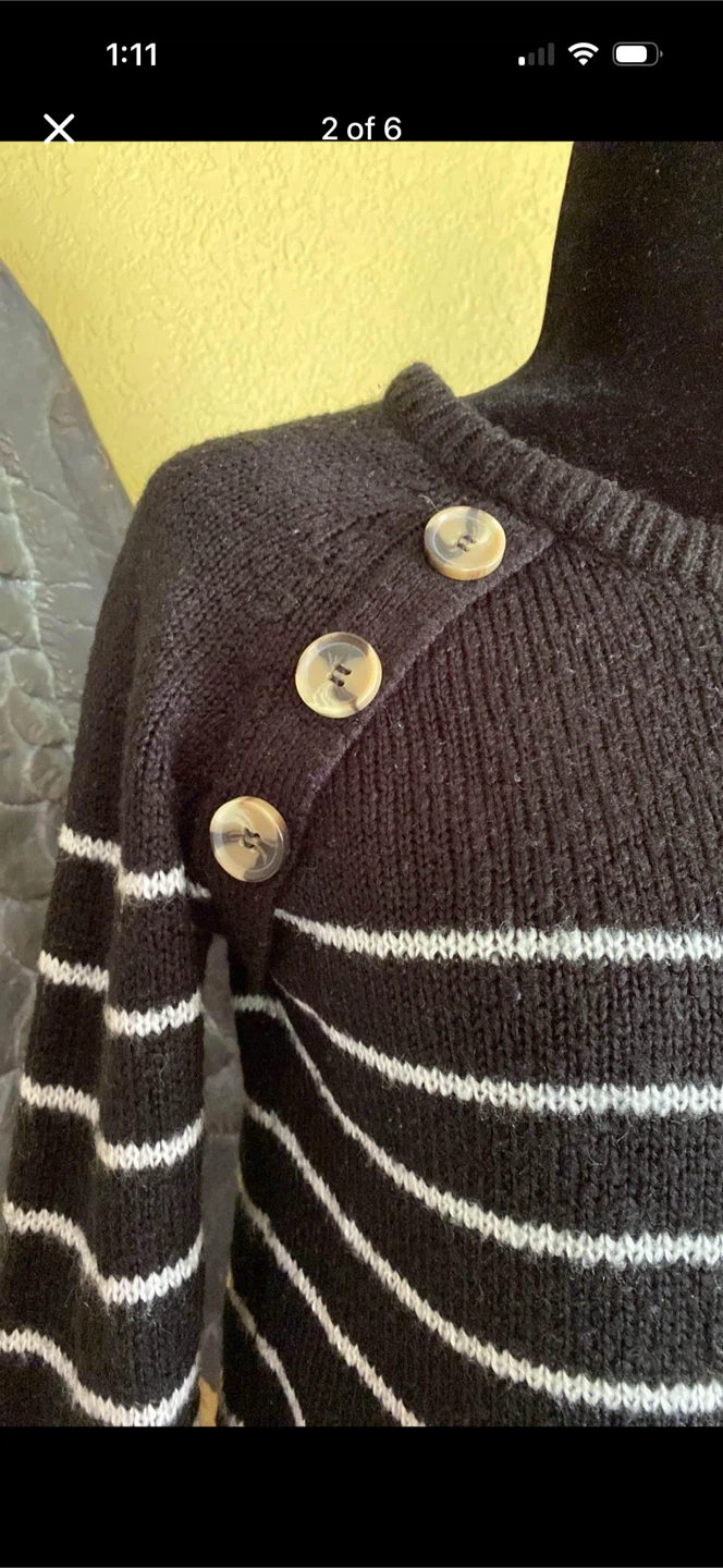 Ardene Striped Knit Sweater with Shoulder Buttons - photo 2