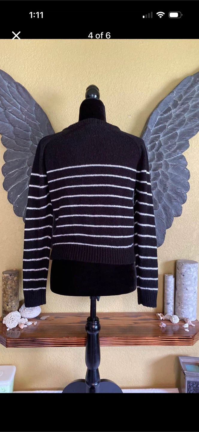 Ardene Striped Knit Sweater with Shoulder Buttons - photo 4