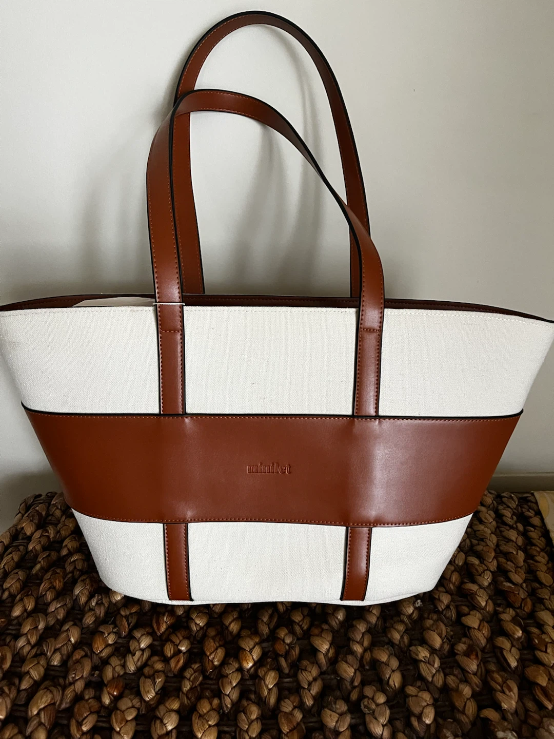 Canvas/Leather Shoulder Bag - Cream/Brown