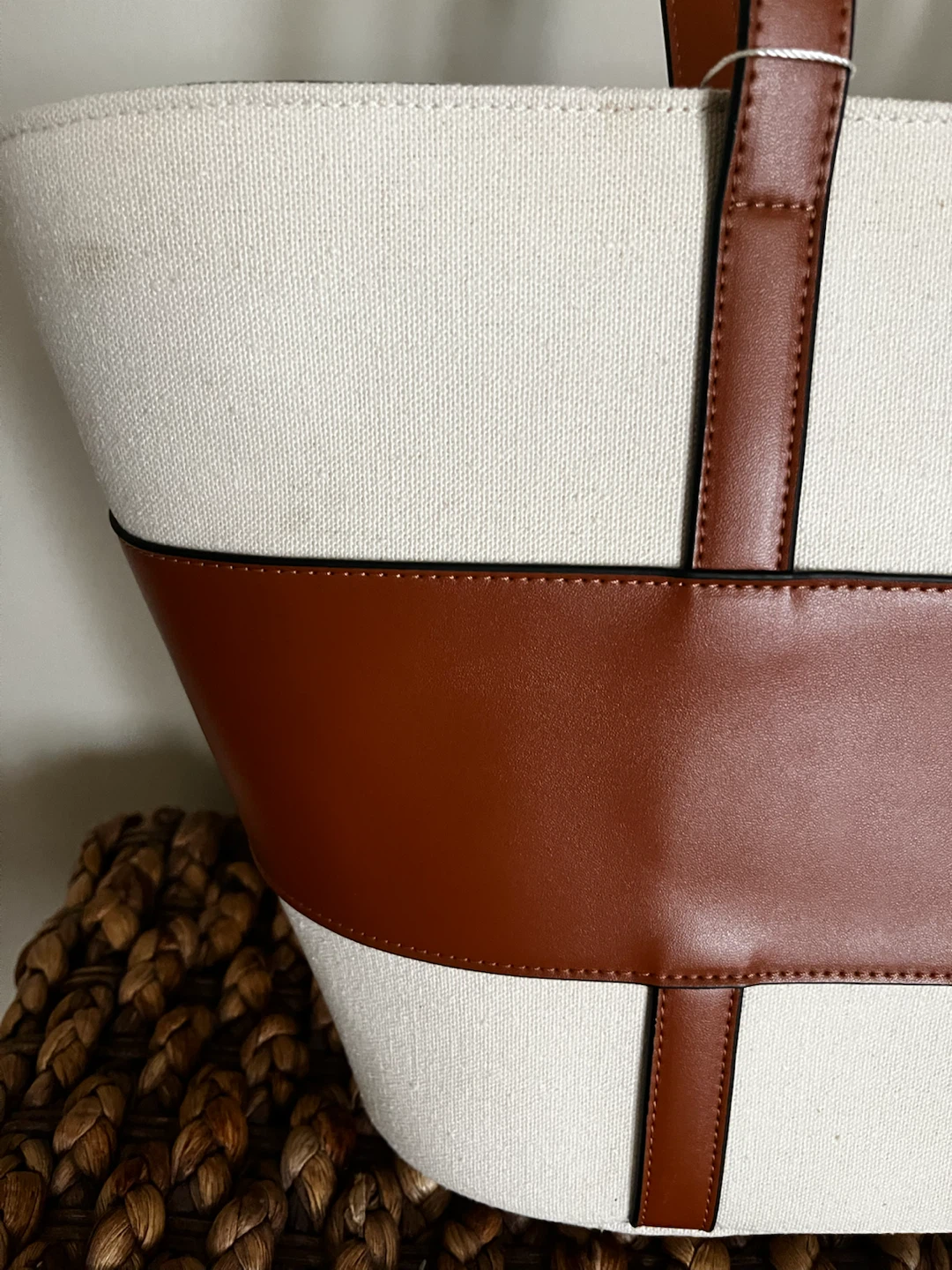 Canvas/Leather Shoulder Bag - Cream/Brown - photo 2