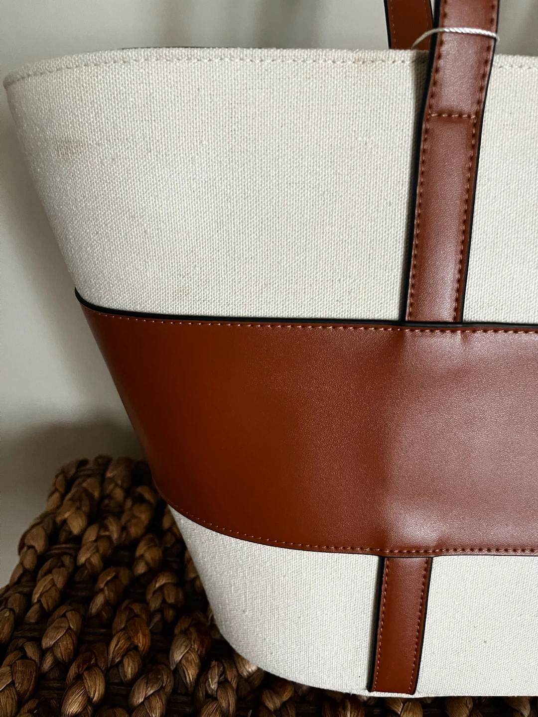 Canvas/Leather Shoulder Bag - Cream/Brown - photo 3