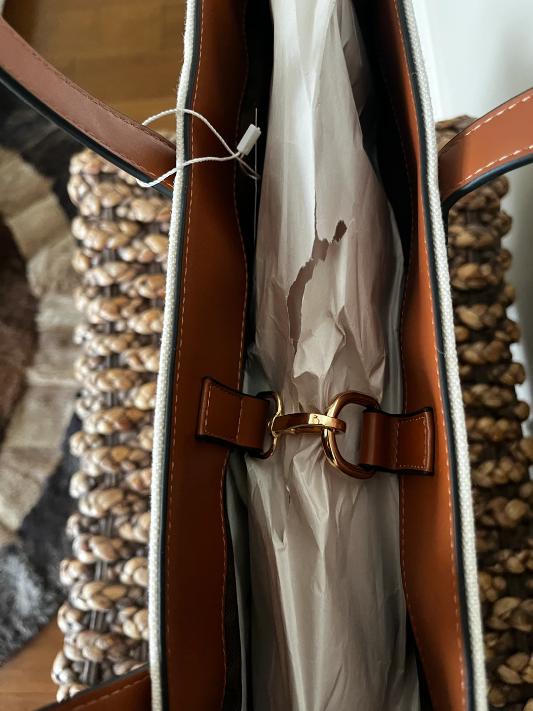 Canvas/Leather Shoulder Bag - Cream/Brown - photo 5