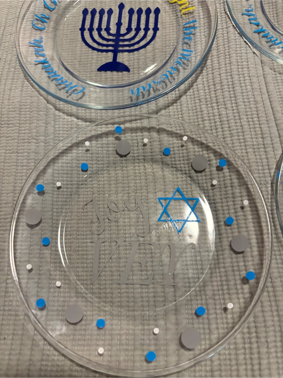 Set of 4 Hanukkah Themed Glass Plates