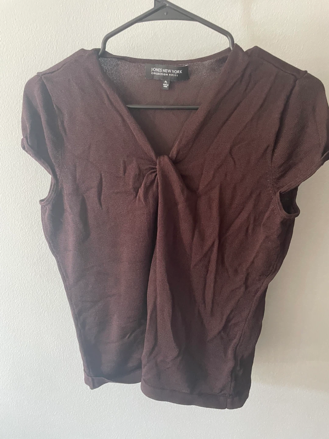 Jones New York Petite Brown Twist-Front Top
