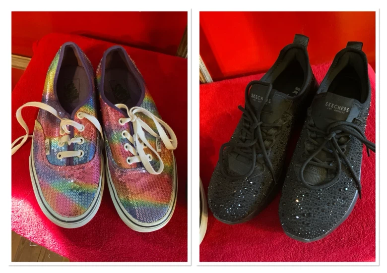 X2 pairs of size 7.5 shoes Rainbow VANS & Sketchers Black