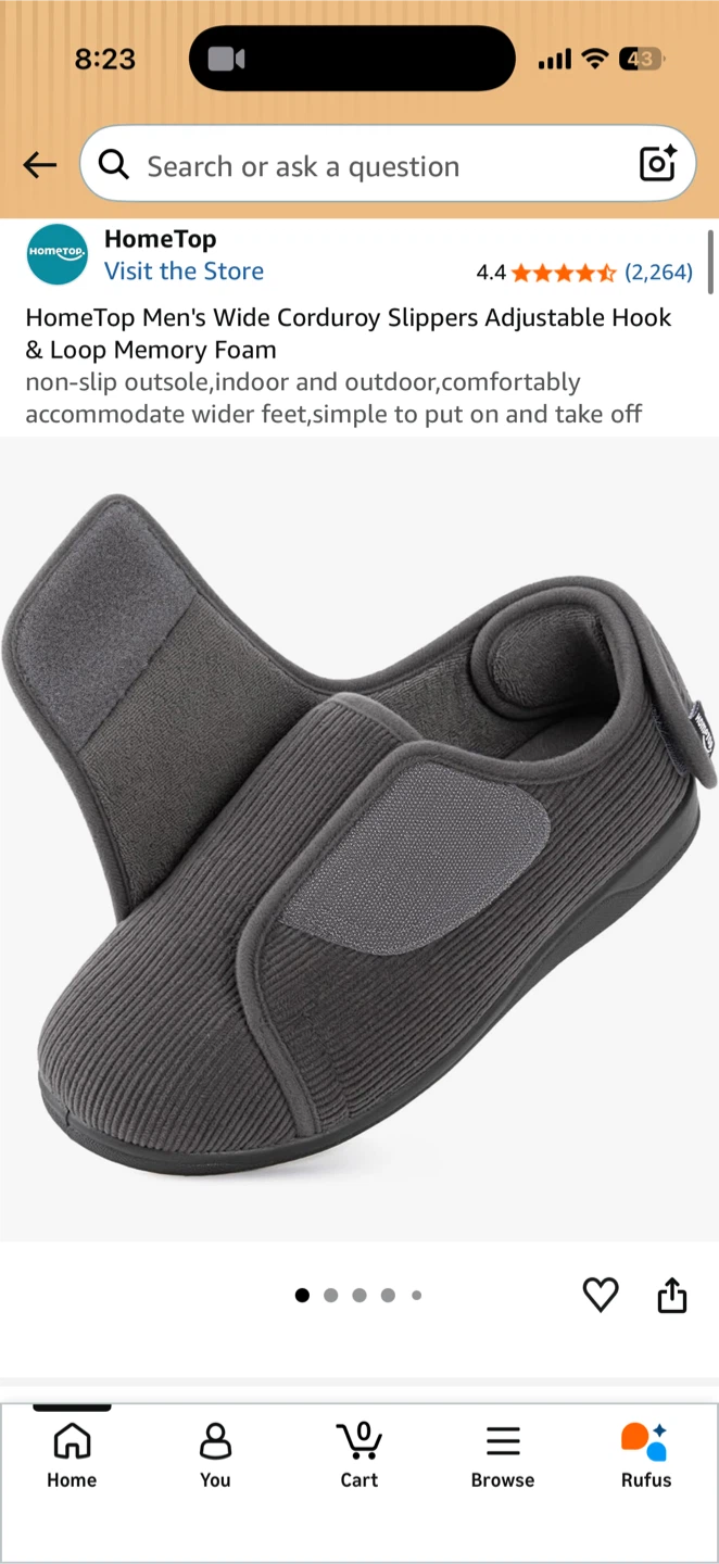 HomeTop Men's Slippers Adjustable Hook & Loop Memory Foam - photo 2