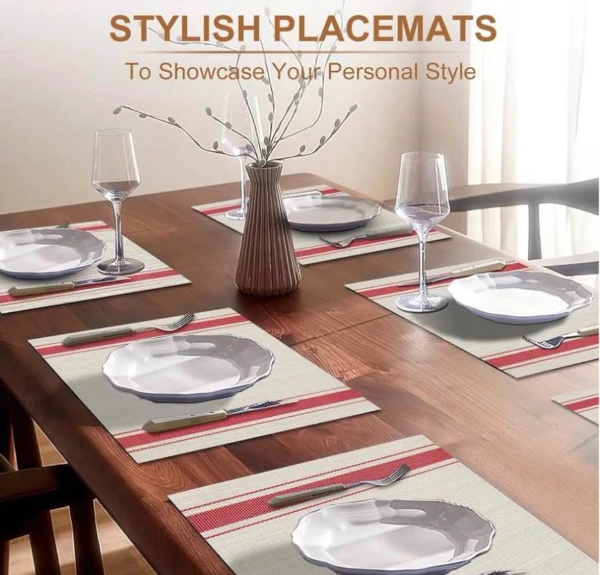 Placemats Red Table Mats Set of 8 Woven Vinyl Place Mats