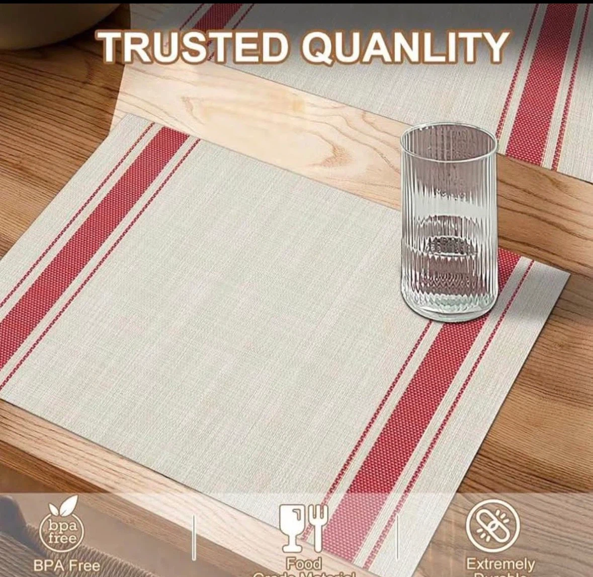 Placemats Red Table Mats Set of 8 Woven Vinyl Place Mats - photo 2