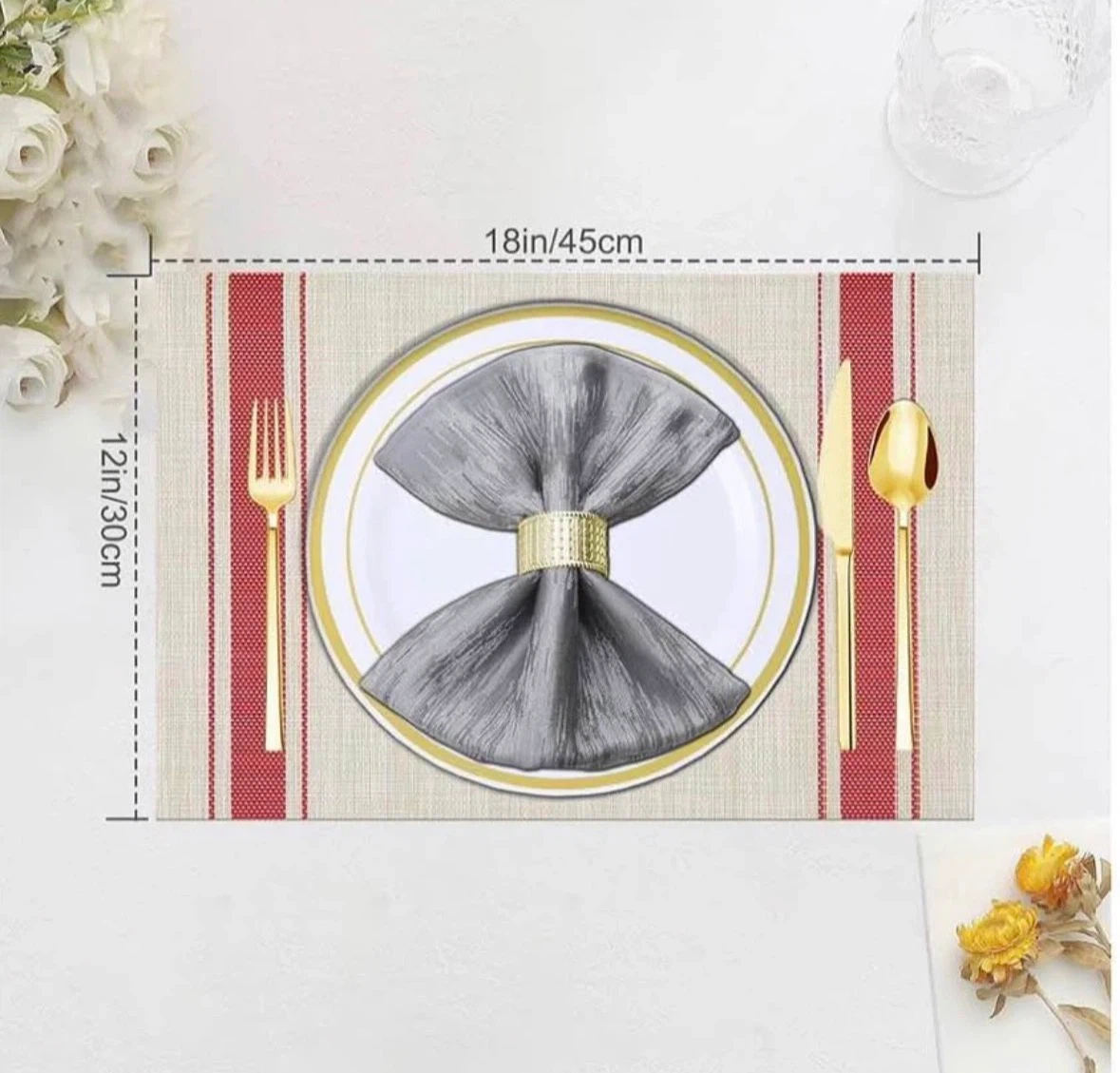 Placemats Red Table Mats Set of 8 Woven Vinyl Place Mats - photo 5