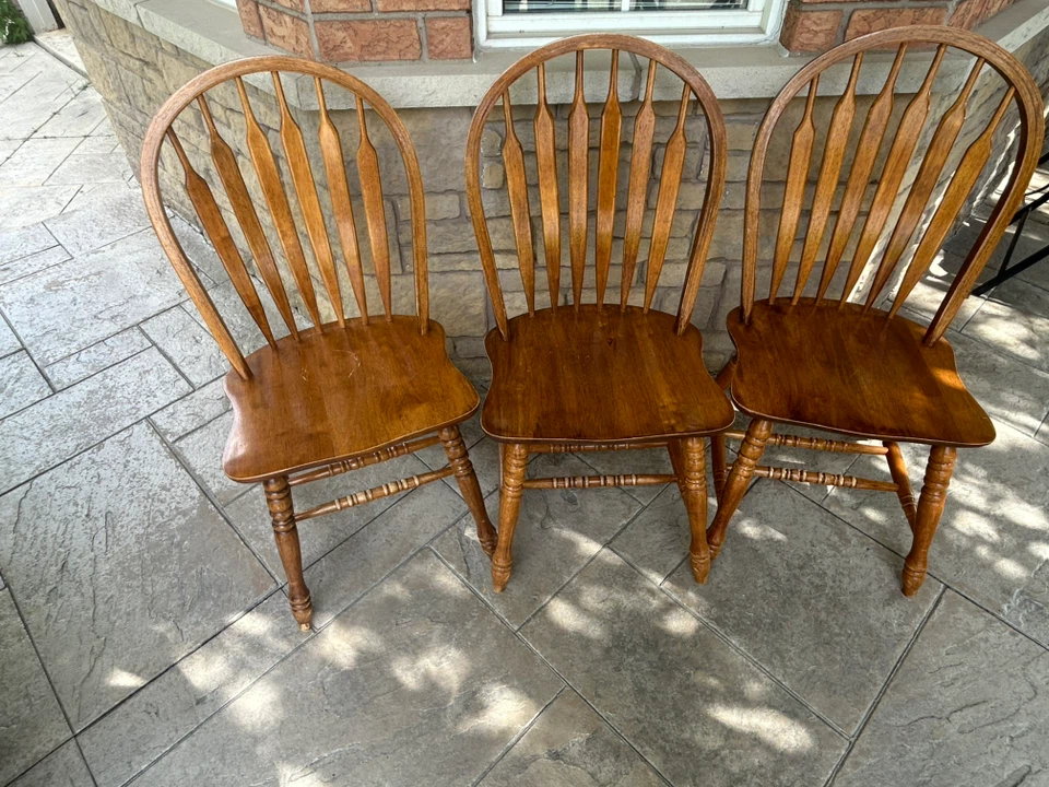 Set of 3 Wooden Spindle Back Chairs