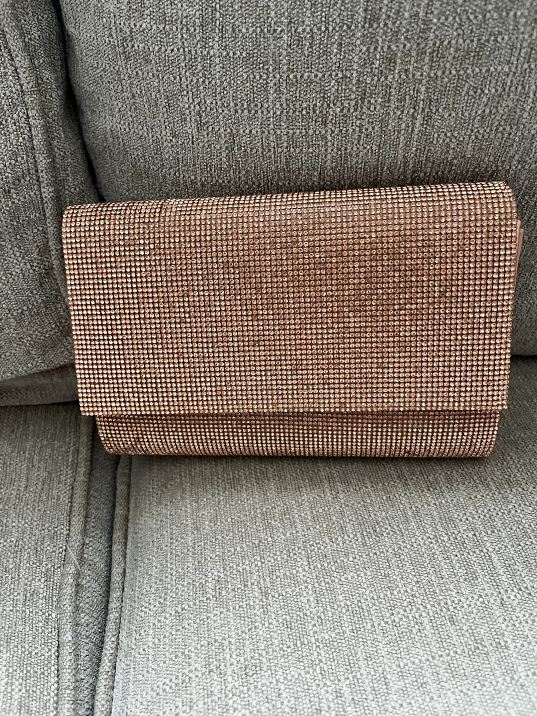 Rose Gold Rhinestone Clutch Bag with Chain Strap
