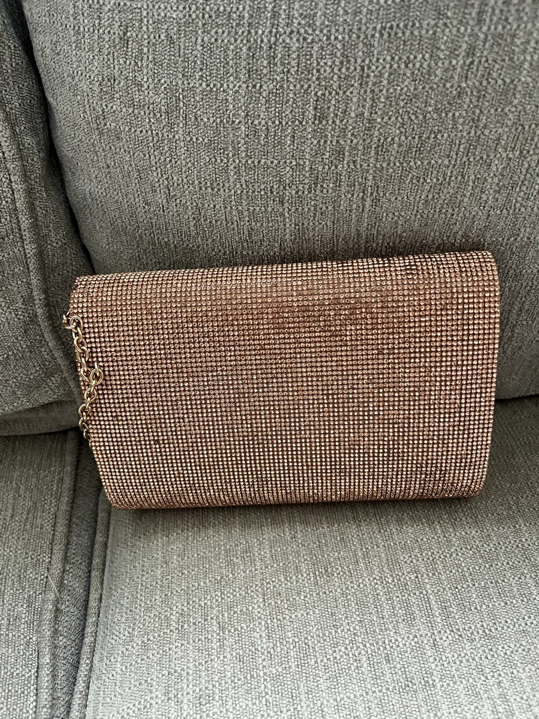 Rose Gold Rhinestone Clutch Bag with Chain Strap - photo 2