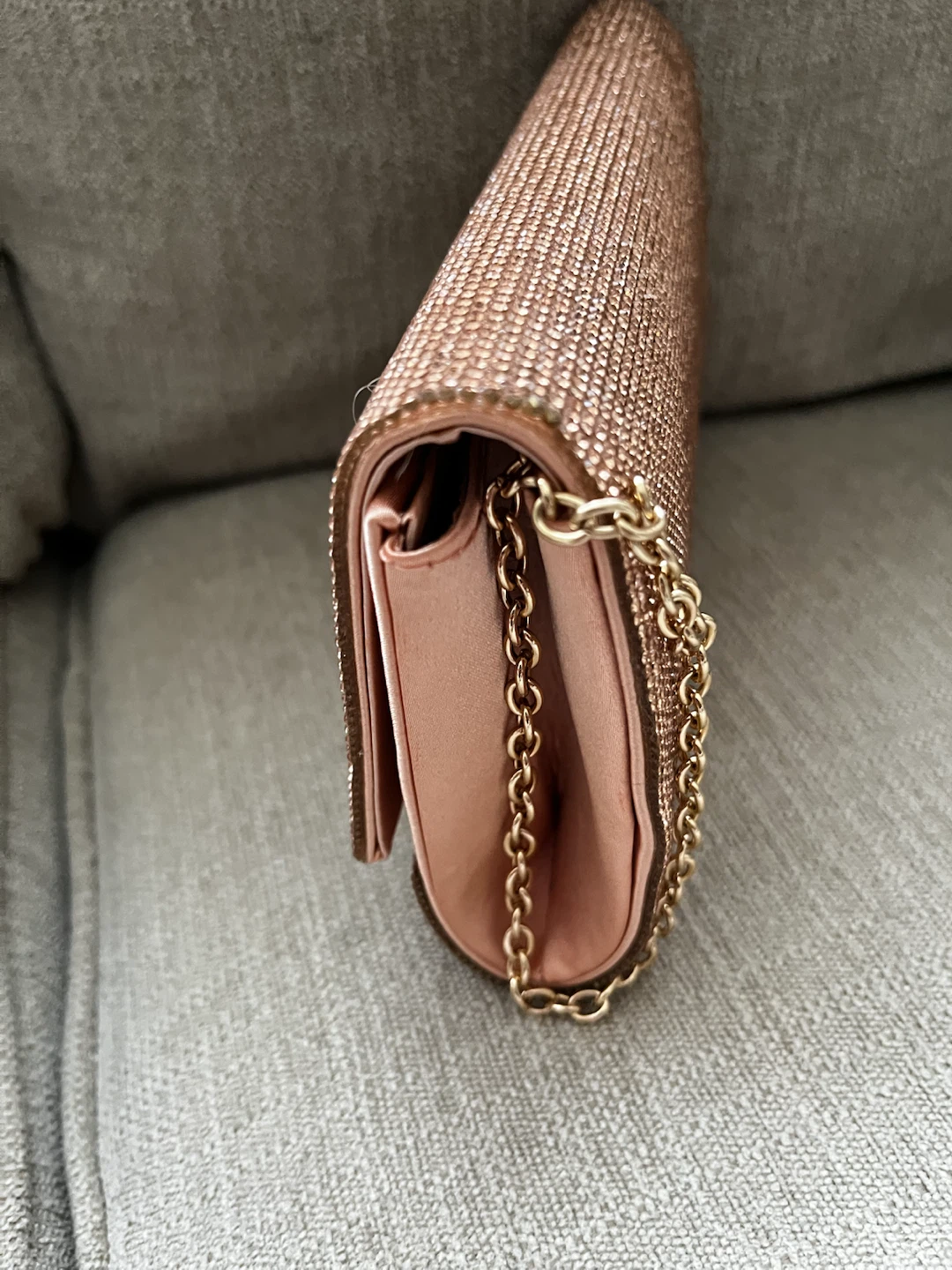 Rose Gold Rhinestone Clutch Bag with Chain Strap - photo 3
