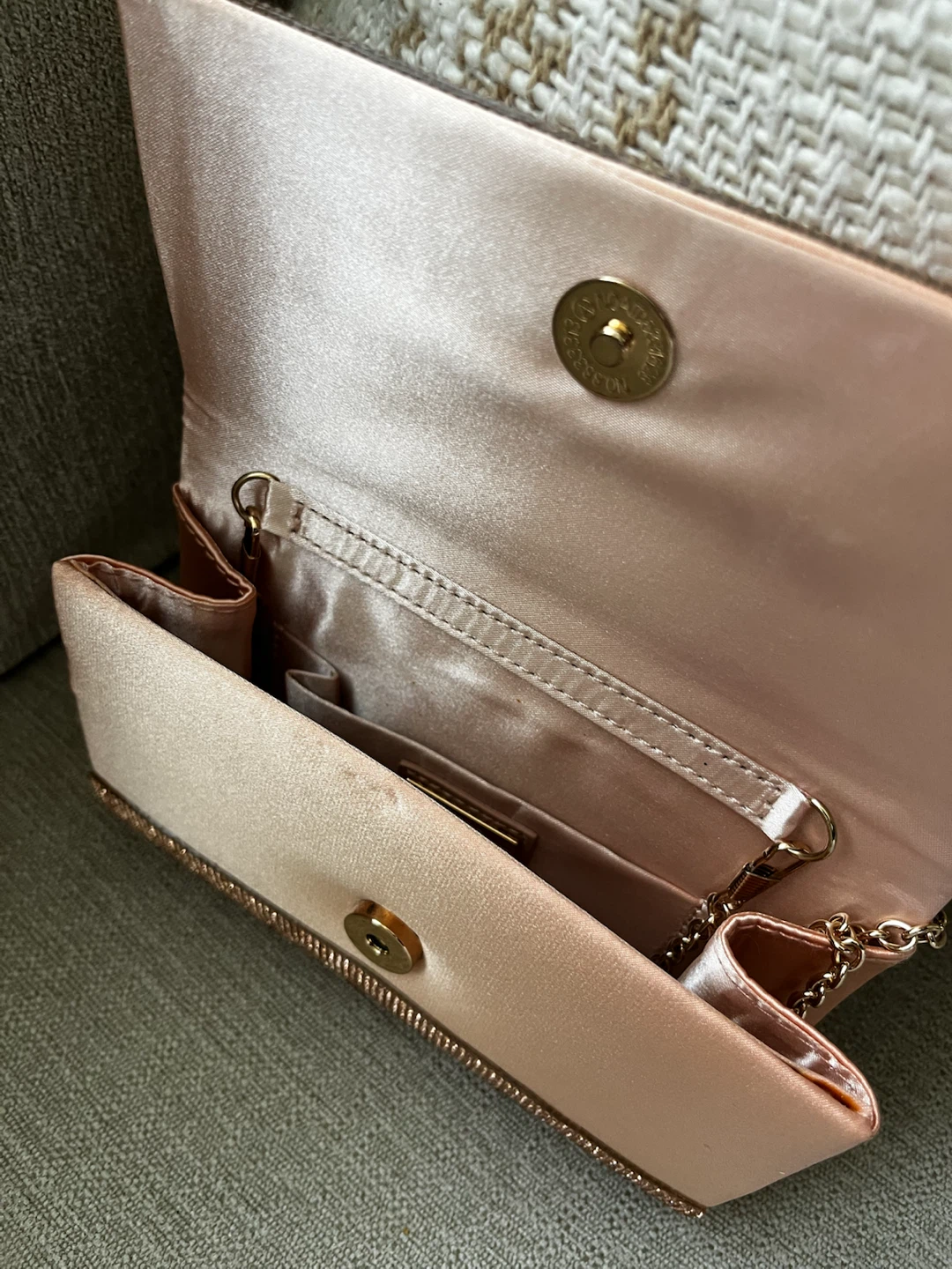 Rose Gold Rhinestone Clutch Bag with Chain Strap - photo 5