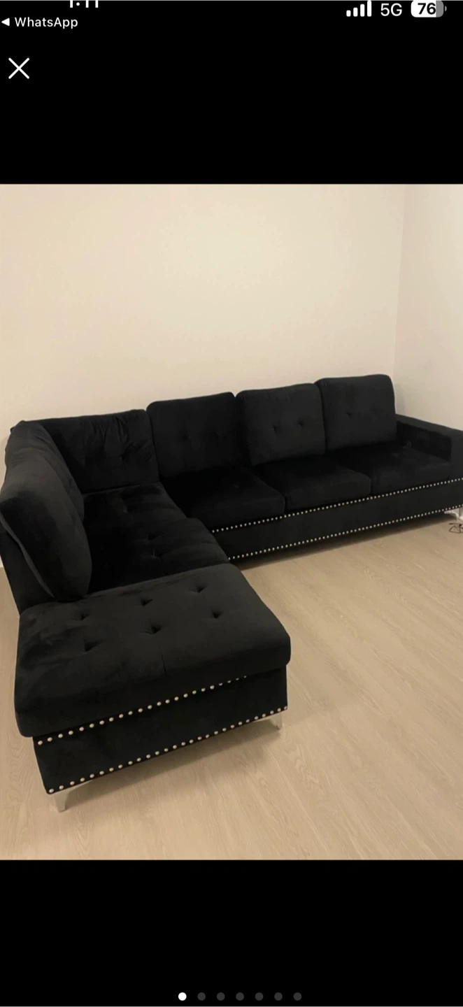 Black Velvet Sectional Sofa with Storage and Cup Holders