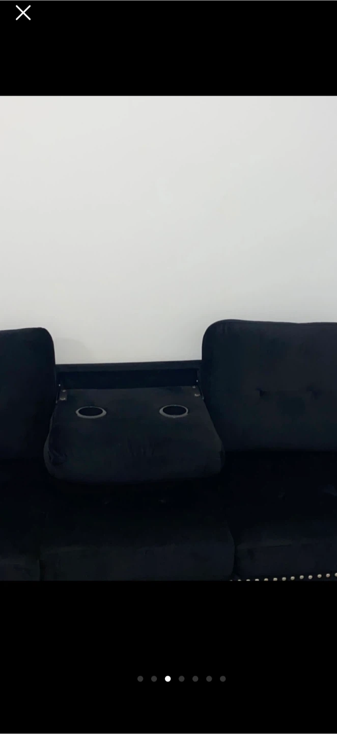 Black Velvet Sectional Sofa with Storage and Cup Holders - photo 2