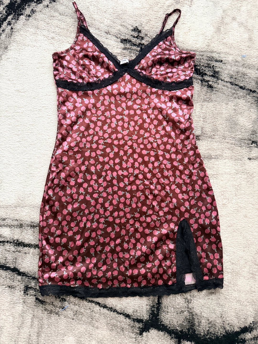 Black Floral Slip Dress with Lace Trim - photo 2