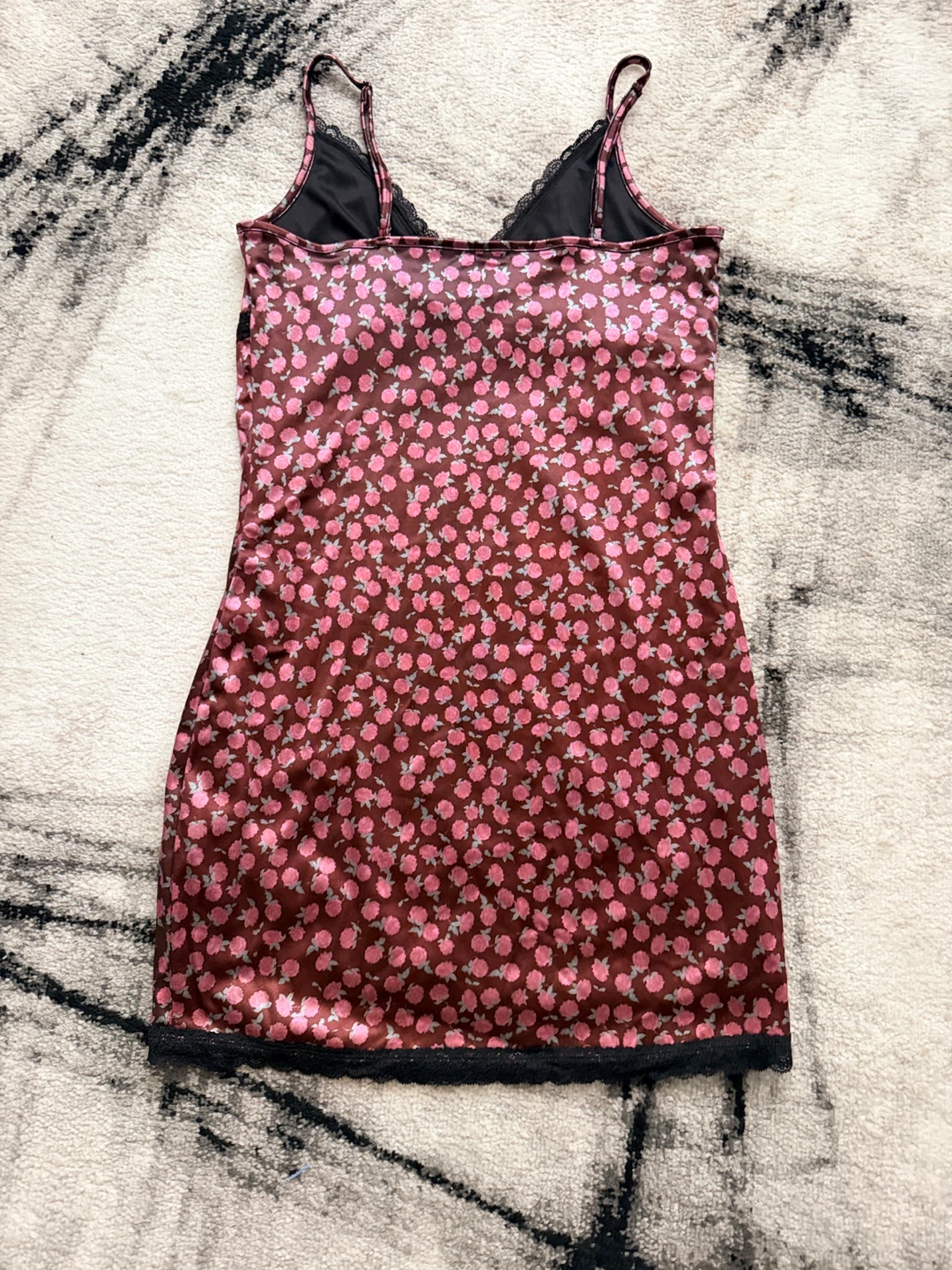 Black Floral Slip Dress with Lace Trim - photo 3