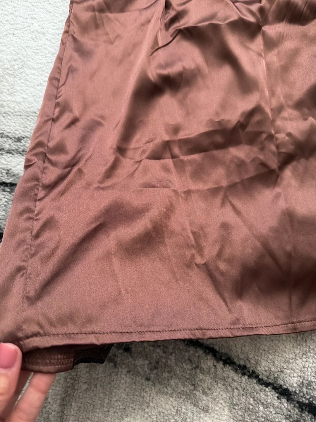 Brown Satin Slip Dress with Black Lace Trim - photo 3
