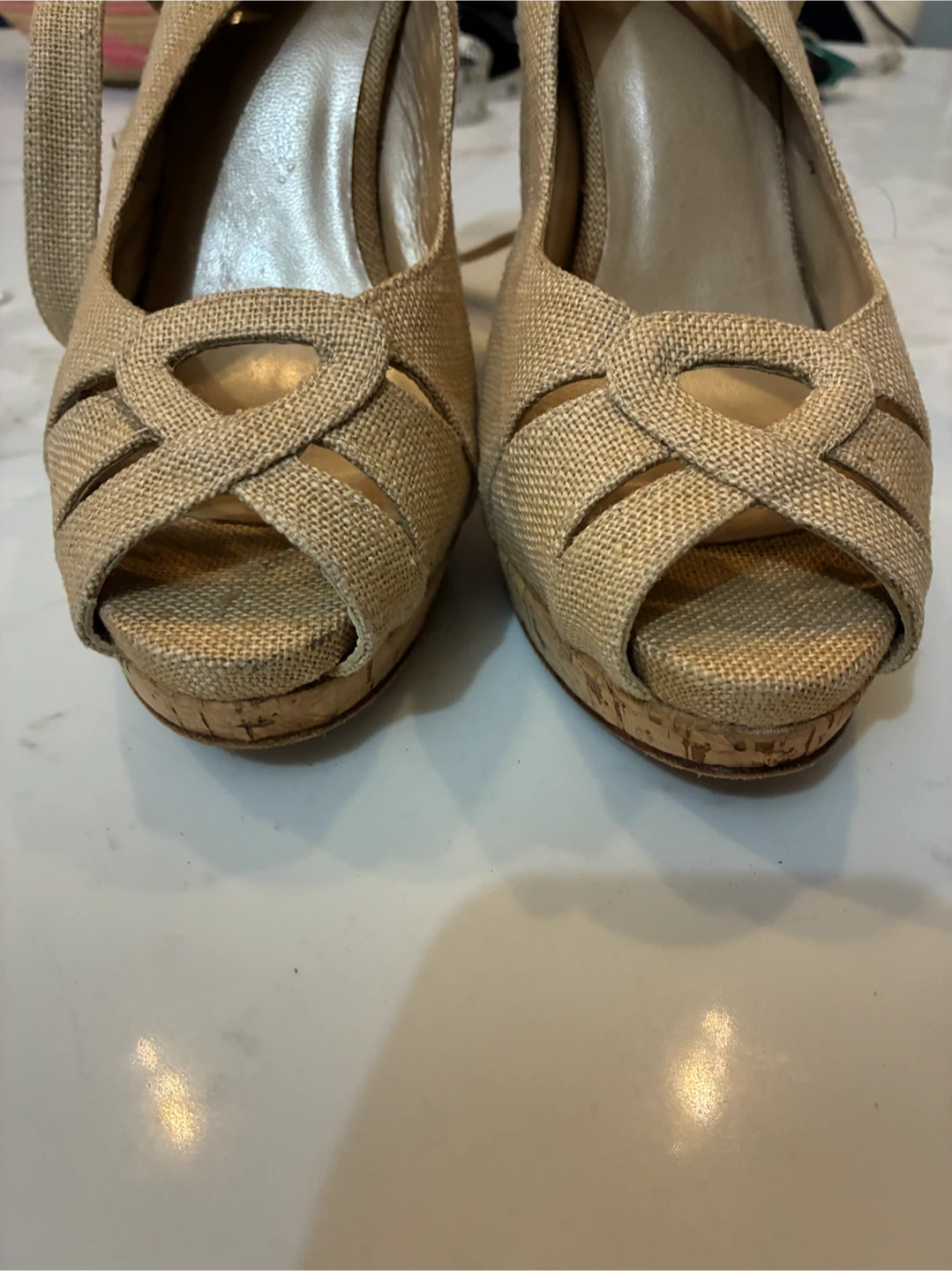 Stuart Weitzman Size 9 Tan Woven 5.5” Cork Wedge Sandals - photo 2