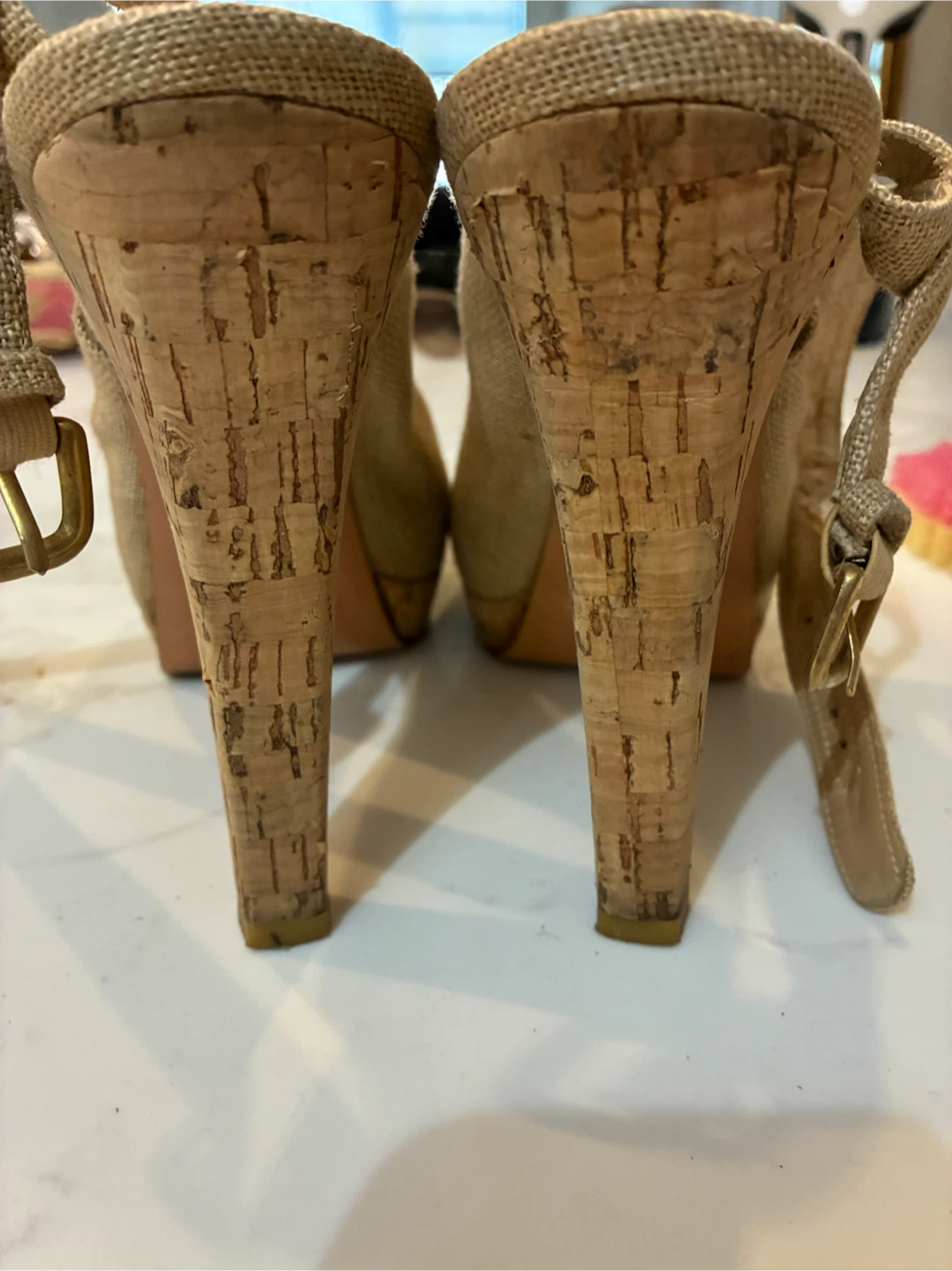 Stuart Weitzman Size 9 Tan Woven 5.5” Cork Wedge Sandals - photo 3