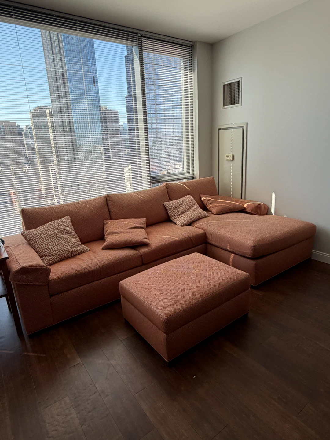 Large Orange Sectional Sofa with Ottoman