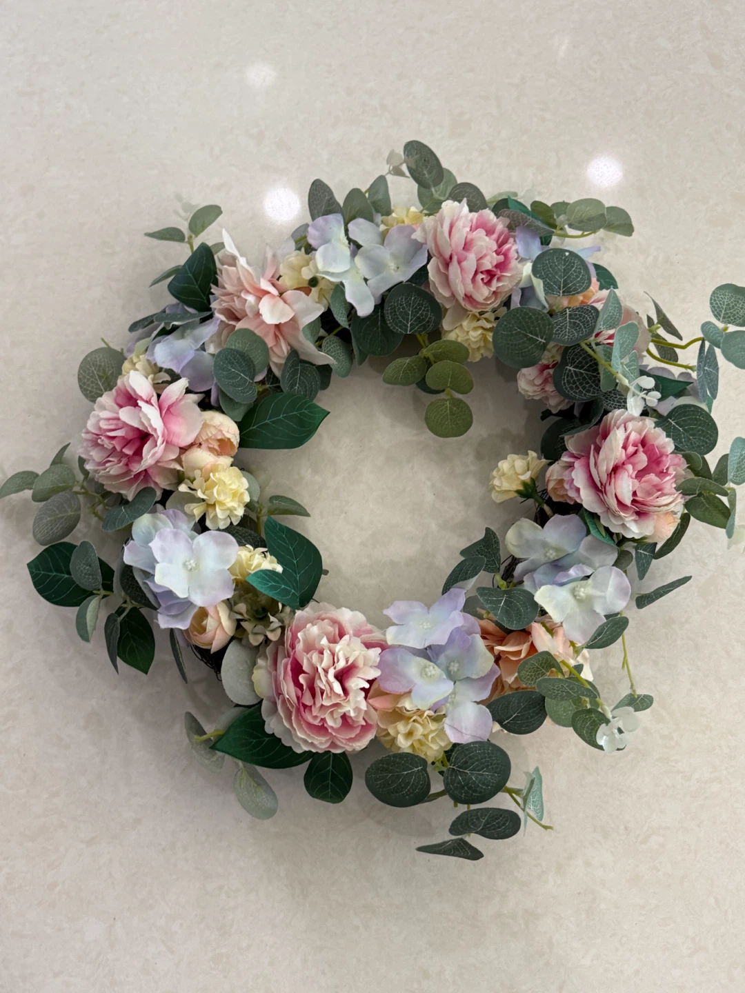 Artificial Floral Wreath with Peonies and Eucalyptus