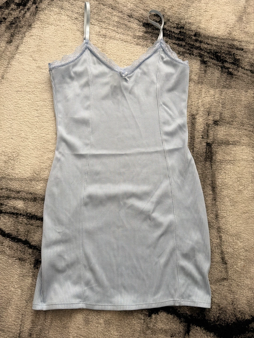 Light Blue Ribbed Slip Dress