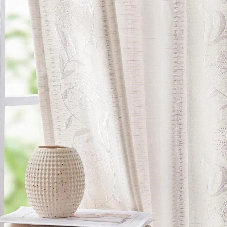 Sheer Leaf Pattern Curtains - 96”