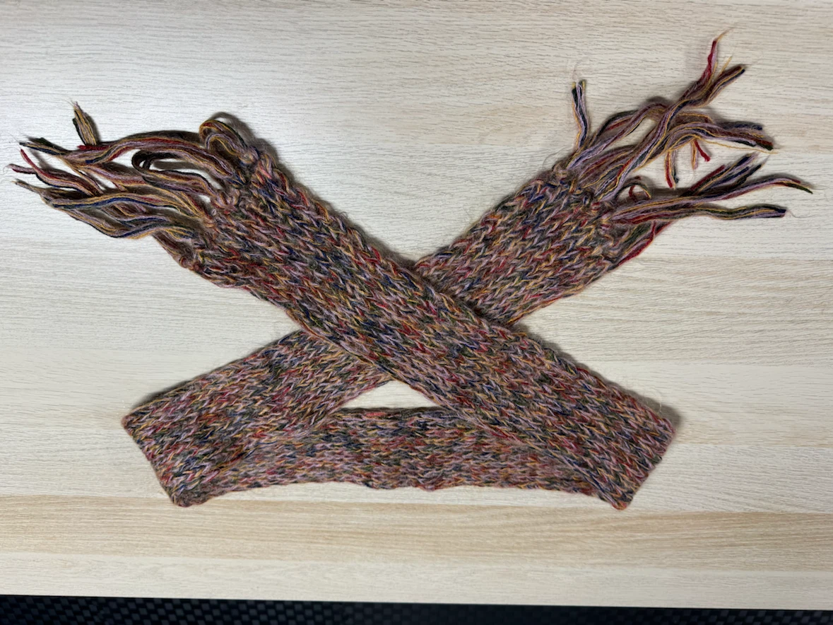 Multi-coloured Knit Arm Warmers with Fringe