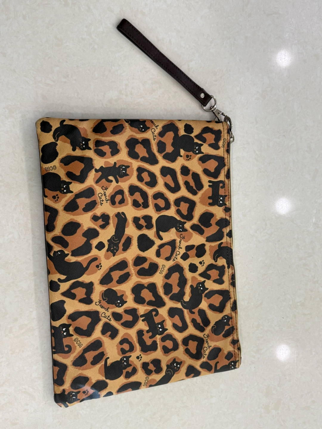French Cats Pattern Wristlet Clutch