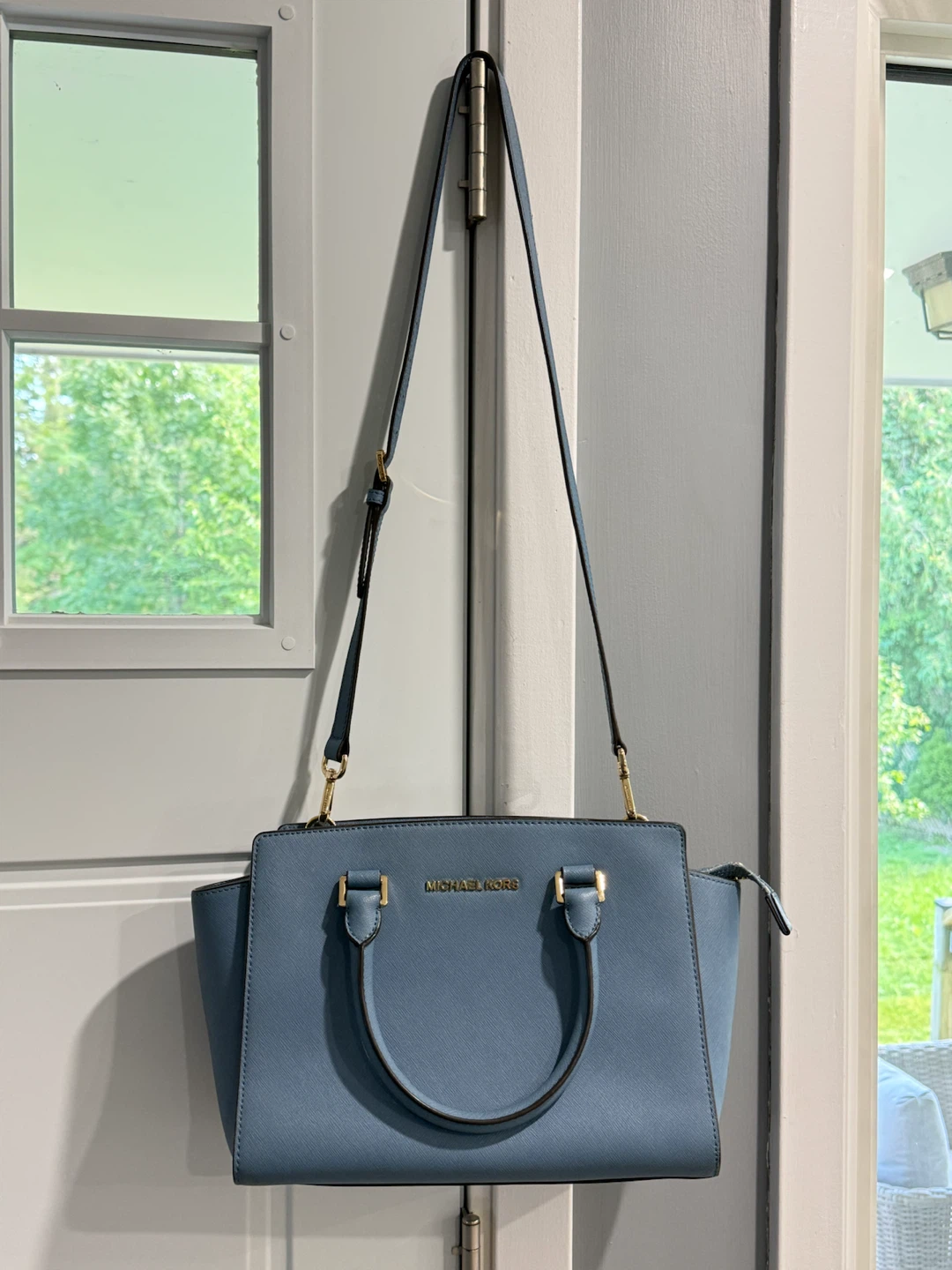 Michael Kors Blue Saffiano Leather Handbag