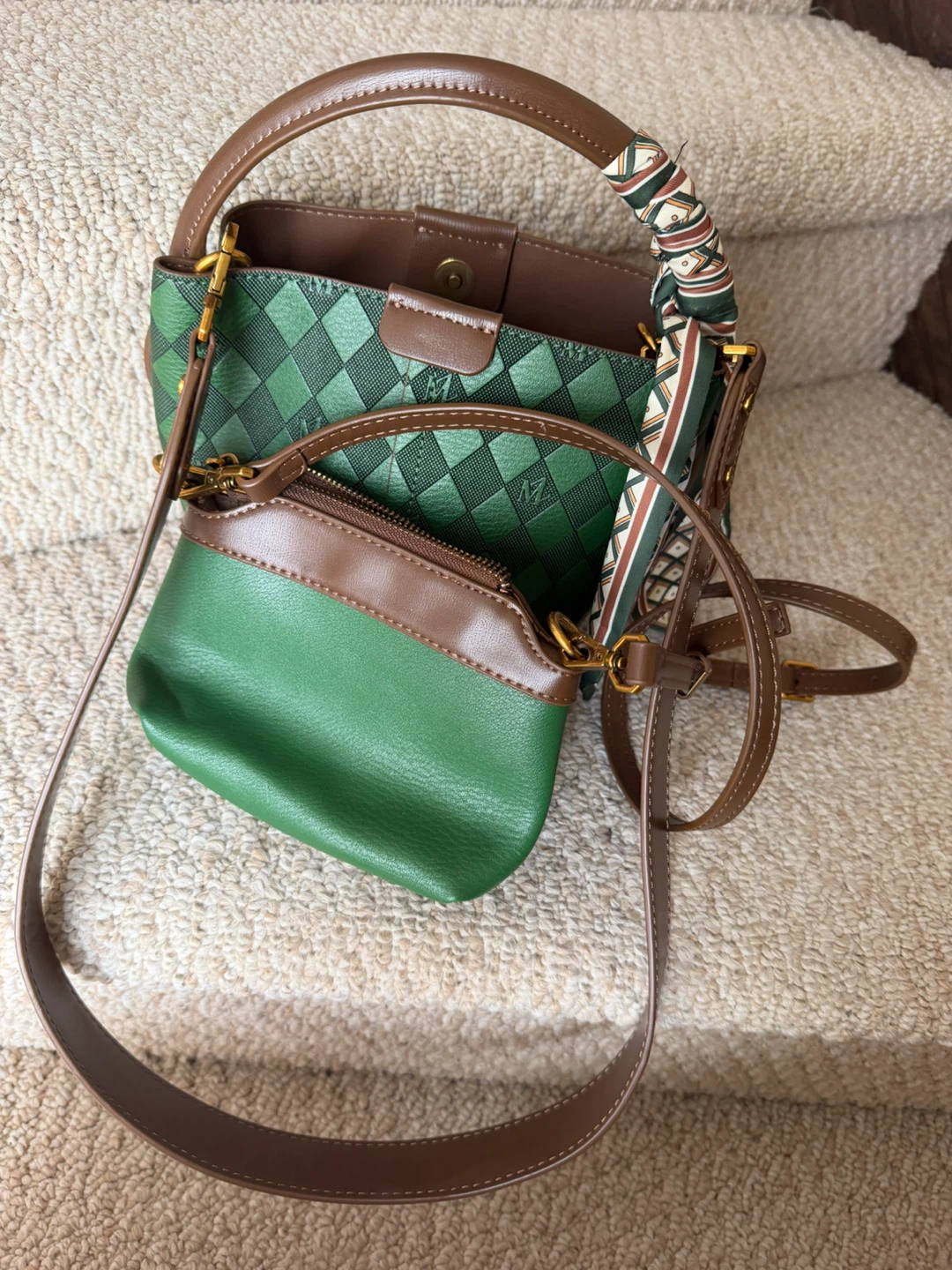 MZ Green Checkered Bucket Bag