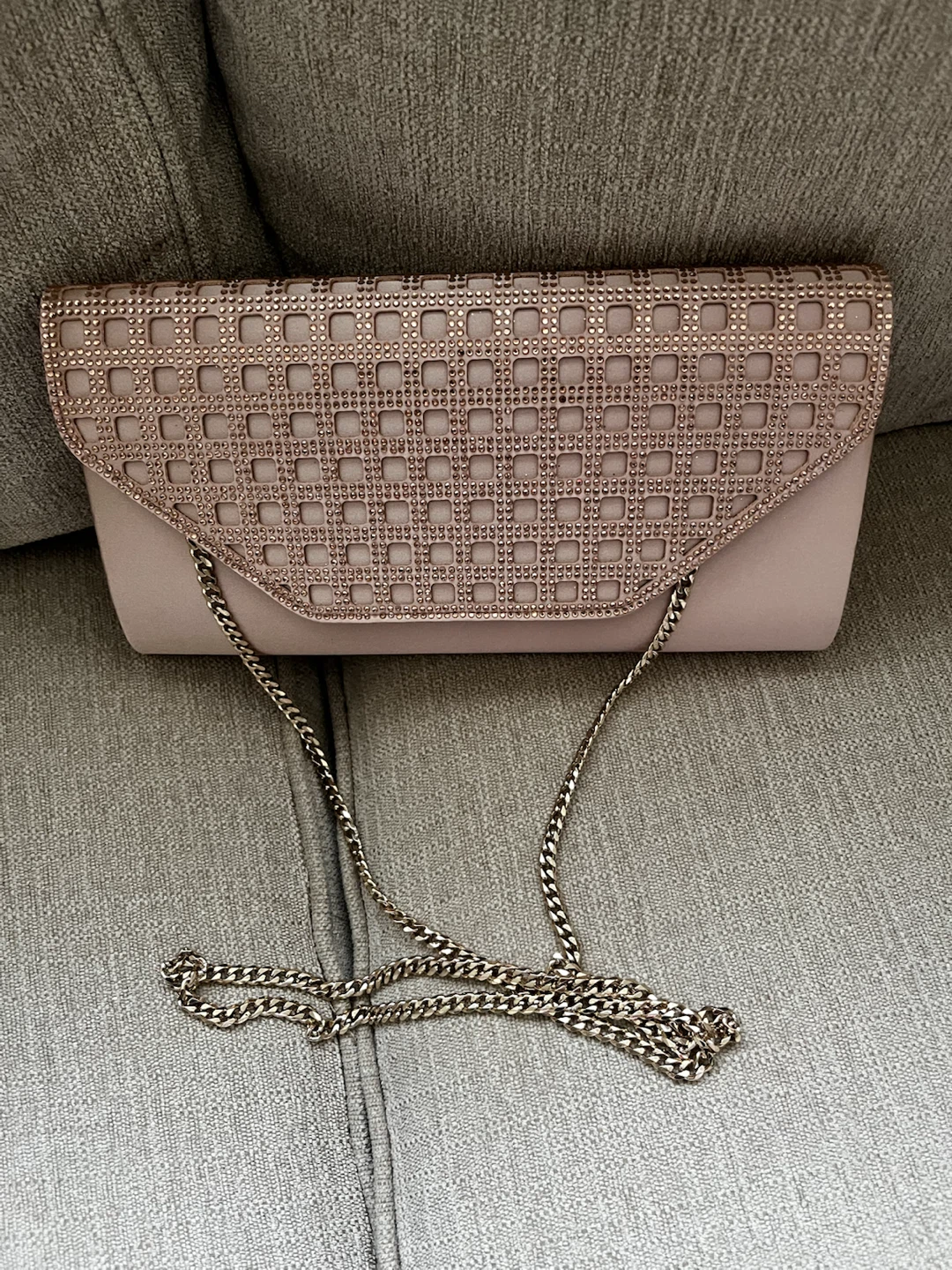 Aldo Envelope Clutch – Blush/Taupe with Studded Rhinestone Flap