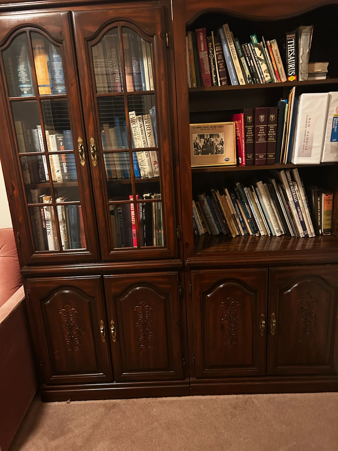 Solid Wood Bookshelf with Glass Doors