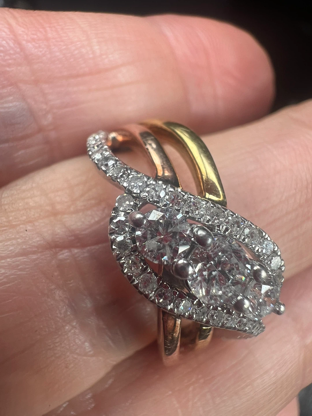 925 silver and  Diamond Crossover Ring