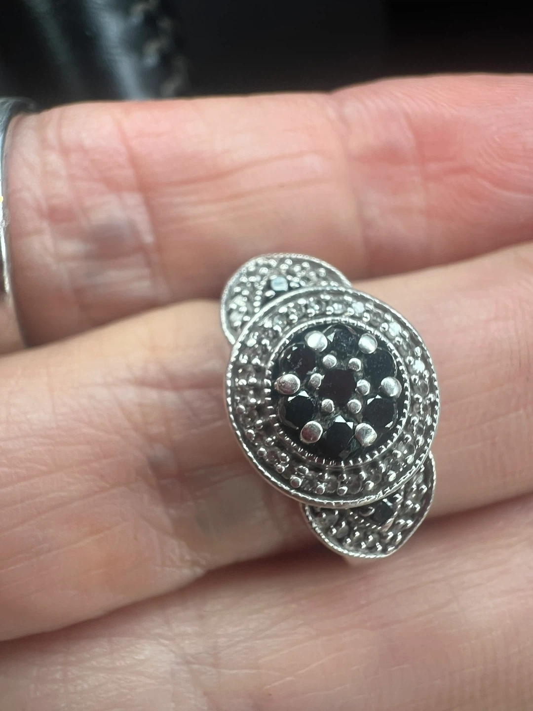 Sterling Silver Black and white diamonds ring