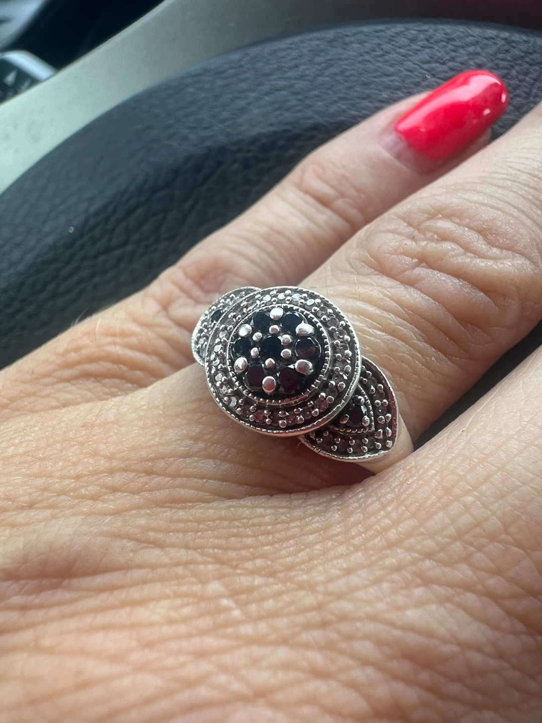 Sterling Silver Black and white diamonds ring - photo 2