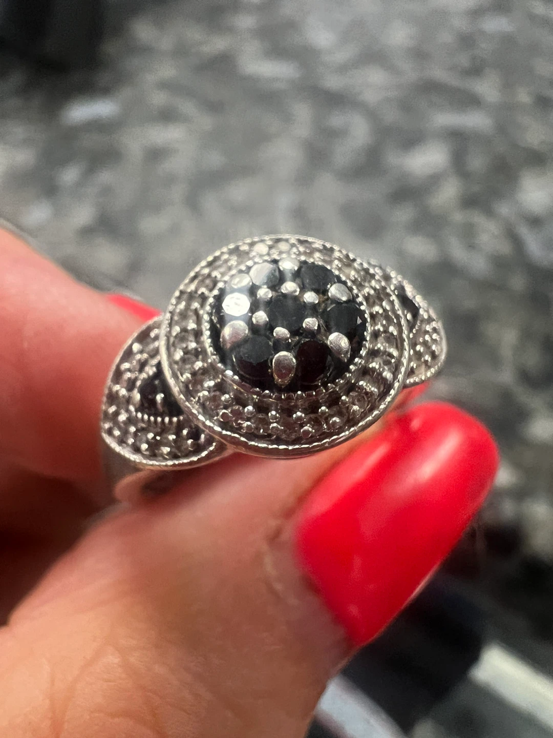 Sterling Silver Black and white diamonds ring - photo 4