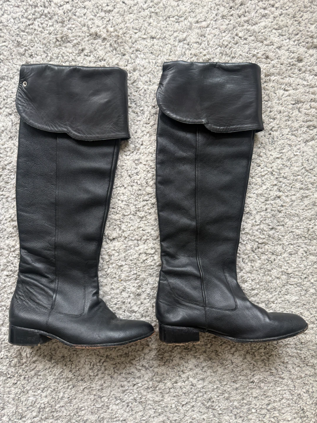 Anthropologie Black Leather Fold-Over Knee-High Boots - photo 2