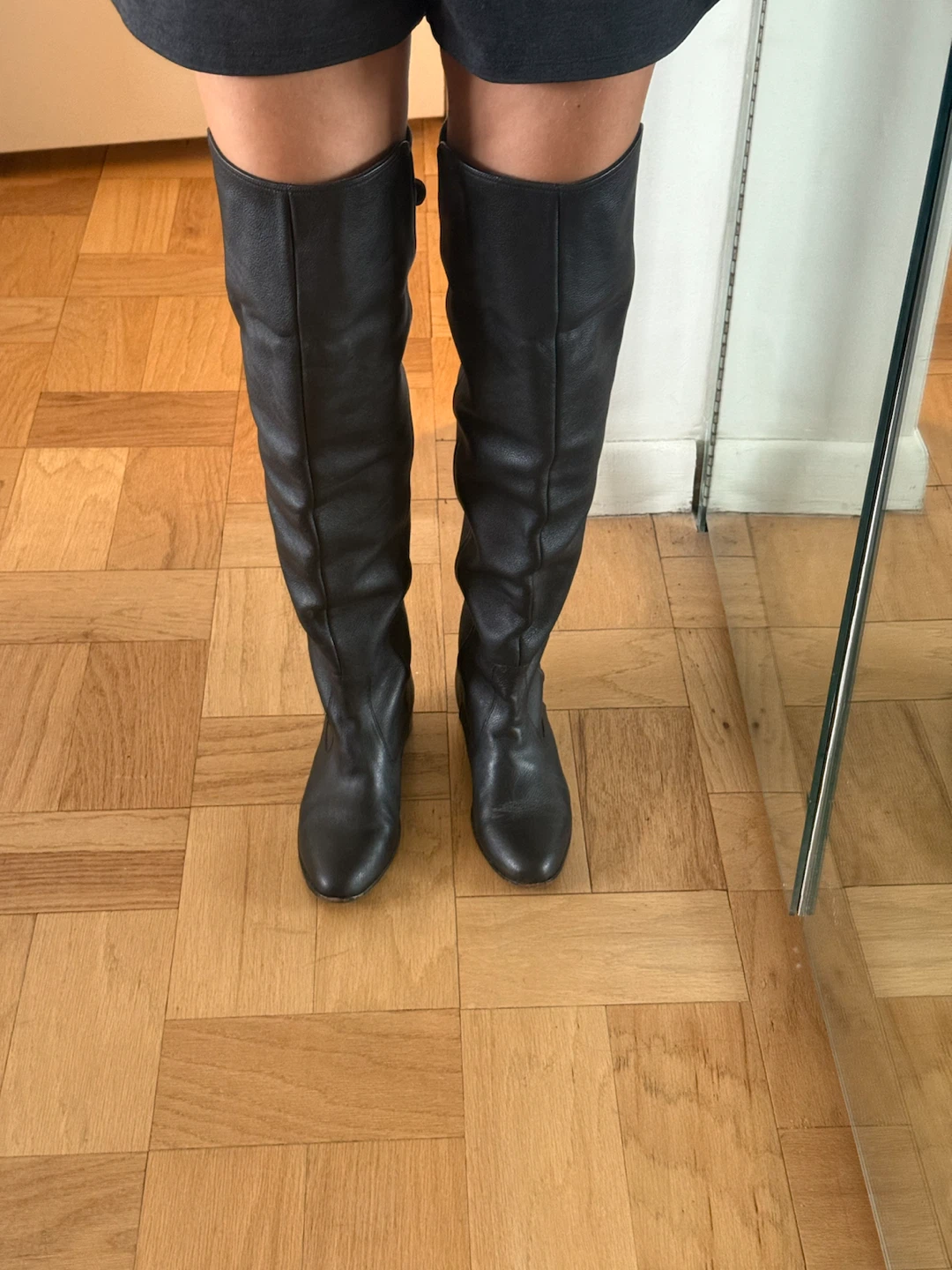 Anthropologie Black Leather Fold-Over Knee-High Boots - photo 4