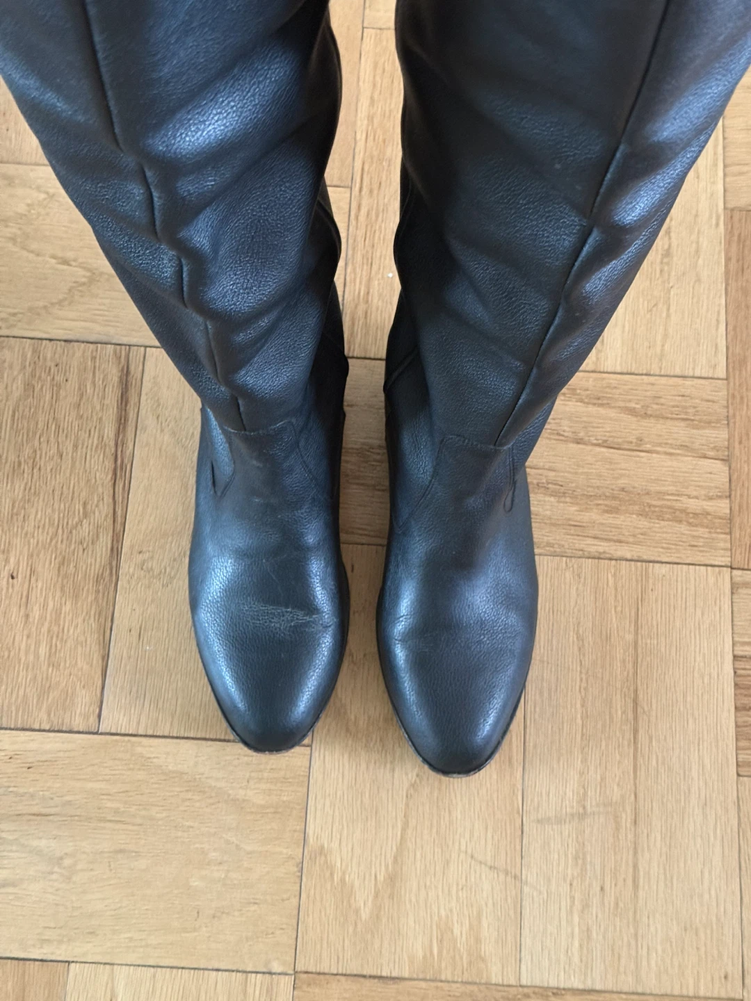 Anthropologie Black Leather Fold-Over Knee-High Boots - photo 5