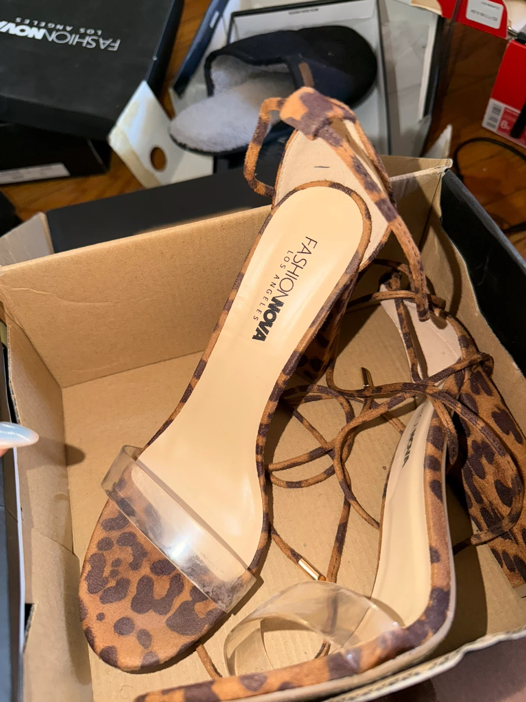 Fashion Nova Leopard Print Lace-Up Heels