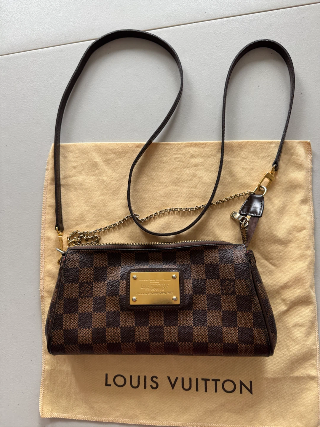 Louis Vuitton Damier Ebene Eva Clutch Crossbody Shoulder Bag