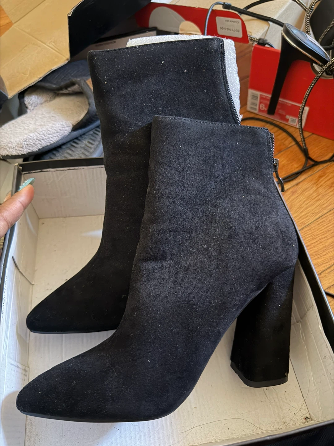 Black Suede Heeled Ankle Boots Size 8W
